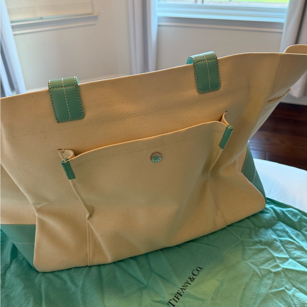 Tiffany & Co. Cream and Blue Canvas and leather Tote Bag